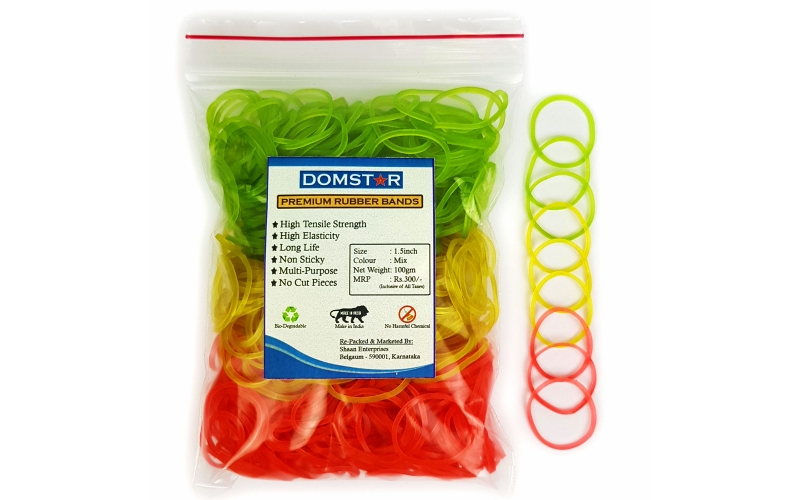 DOMSTAR Rubber Band with Zipper Pouch for Office, School, Home - (1.5inch, 100gm, 600pcs)