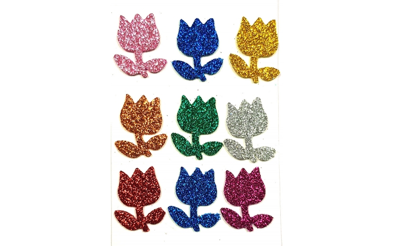 Flower Shaped Glitter Sticker for Craft |Self-Adhesive, Multi-color, Foam
